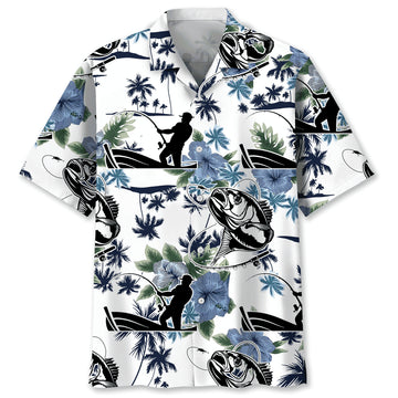 BlueJose Fishing White Nature Hawaiian Shirt