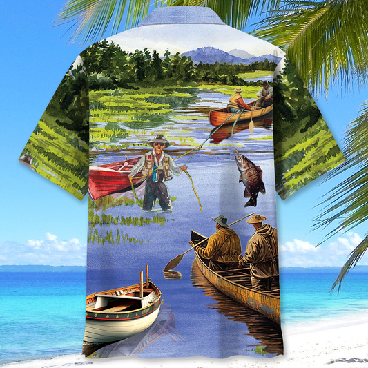 BlueJose Vintage Fishing Art Hawaiian Shirt