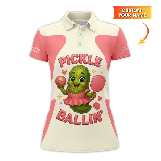 Personalized “Pickle Ballin’ Cute Funny Women’s Pickleball T Shirts, Custom Name Pickleball Shirt, Gift For Pickleball Lover