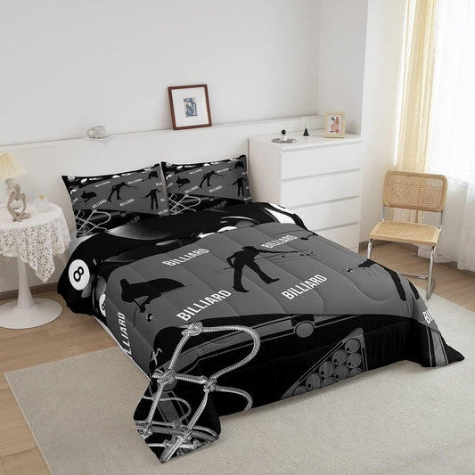 BlueJose Billiards Grey and Black Geometric Ball Ombre Bedding Set