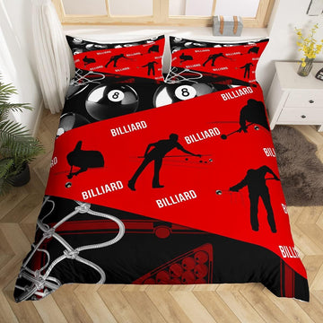 BlueJose Billiards Red and Black Geometric Ball Ombre Bedding Set