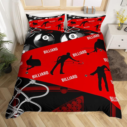 BlueJose Billiards Red and Black Geometric Ball Ombre Bedding Set