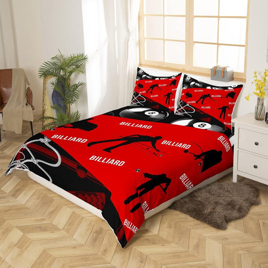 BlueJose Billiards Red and Black Geometric Ball Ombre Bedding Set