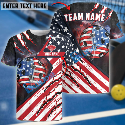 BlueJose Pickleball American Flag Patriot Personalized Name, Team Name Unisex Shirt