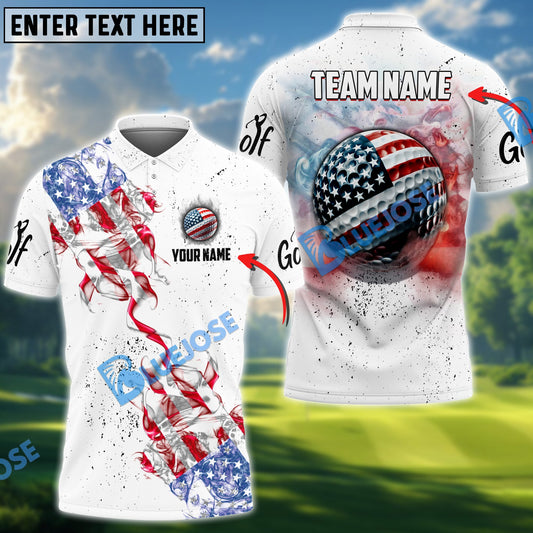 BlueJose Golf Smoke Grunge US Flag Customized Name, Team Name 3D Shirts (4 Colors)