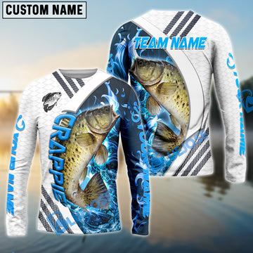Bluejose Crappie Fishing White Blue Lava Sport Custom Name & Team Name 3D Shirts