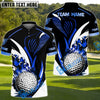 BlueJose Golf Golden Flame Golf Ball Customized Name, Team Name 3D Shirts (4 Colors)