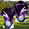 BlueJose Golf Golden Flame Golf Ball Customized Name, Team Name 3D Shirts (4 Colors)