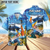 BlueJose Fishing Boat Blue Beer Personalized Hawaiian Shirt (12 Fish Species)