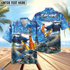 BlueJose Fishing Boat Blue Beer Personalized Hawaiian Shirt (12 Fish Species)