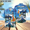 BlueJose Fishing Boat Blue Beer Personalized Hawaiian Shirt (12 Fish Species)