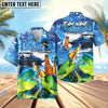 BlueJose Fishing Boat Blue Beer Personalized Hawaiian Shirt (12 Fish Species)
