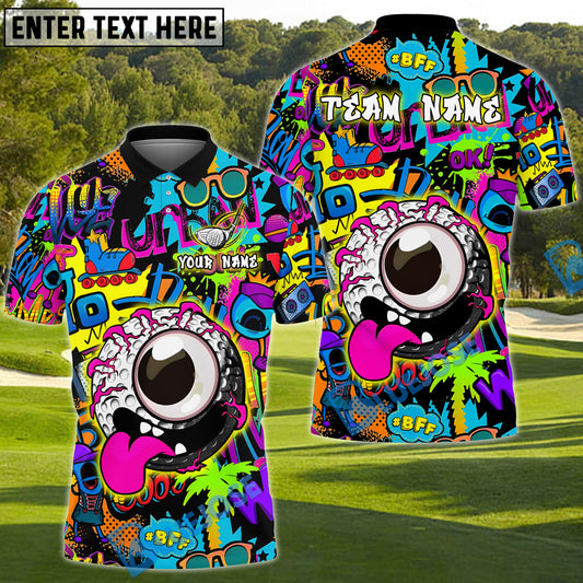 BlueJose Graffiti Golf Monster Funny Golf Polo Shirt, Custom Name & Team Name 3D Shirts