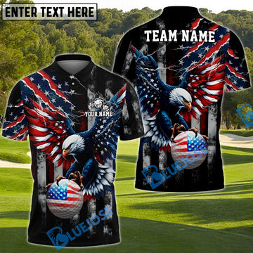 BlueJose Patriotic Eagle Swing Golf Polo Shirt Custom Name & Team Name 3D Shirts