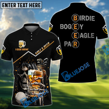 BlueJose Skull Golf & Beer Polo Shirt, Custom Name & Team Name 3D Shirts