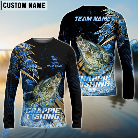 Bluejose Crappie Fishing Hooked Jump Splash Custom Name & Team Name 3D Shirts