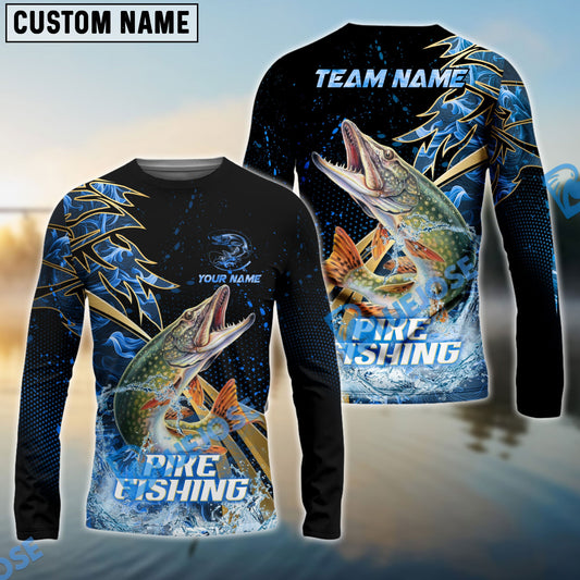 Bluejose Pike Fishing Hooked Jump Splash Custom Name & Team Name 3D Shirts