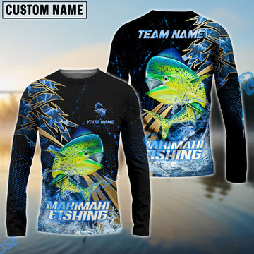 Bluejose Mahi-mahi Fishing Hooked Jump Splash Custom Name & Team Name 3D Shirts