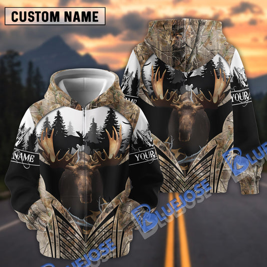 BlueJose Personalized Name Moose Hunting Camouflage Forest Pattern 3D Shirts (3 Colors)