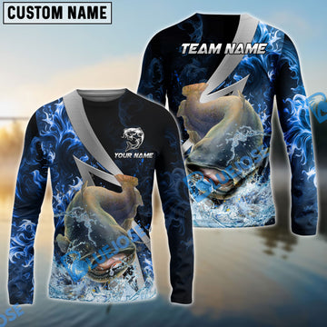 Bluejose Catfish Fishing Blue Fire Splash Custom Name & Team Name 3D Shirts