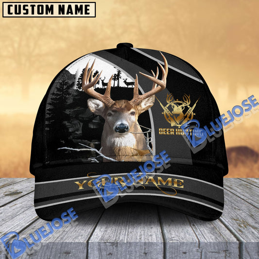 BlueJose Deer Hunting Forest Black And Gray Personalized Cap