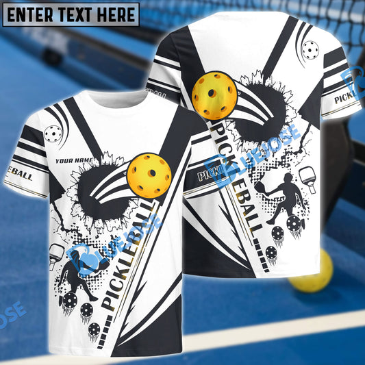Pickleball Black And White Personalized Name 3D Polo Shirt Gift For Pickleball Player