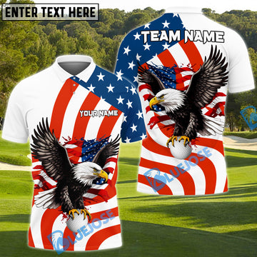 BlueJose Patriotic Eagle Golf Polo Shirt, Custom Name & Team Name 3D Shirts