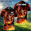 BlueJose Fire Flame Skull Golf Polo Shirt Customized Name, Team Name 3D Shirts (4 Colors)