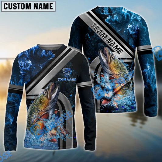 Bluejose Trout Fishing Ocean Wave Power Custom Name & Team Name 3D Shirts