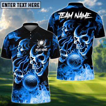 BlueJose Fire Flame Skull Golf Polo Shirt Customized Name, Team Name 3D Shirts (4 Colors)