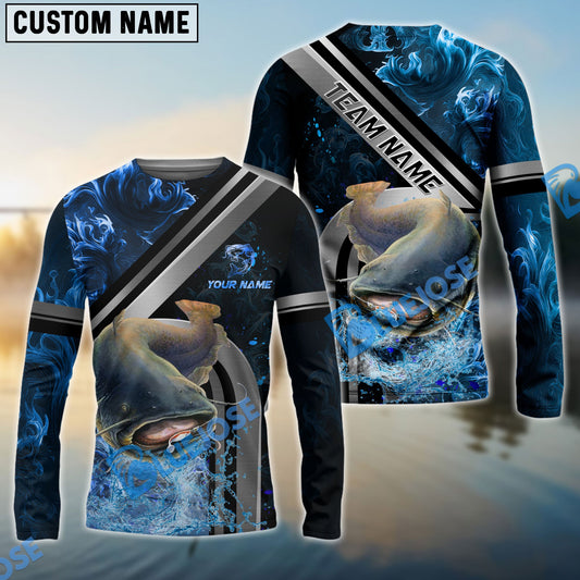Bluejose Catfish Fishing Ocean Wave Power Custom Name & Team Name 3D Shirts