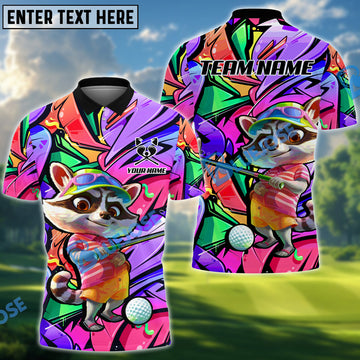 BlueJose Graffiti Raccoon Golf Polo Shirt, Custom Name & Team Name 3D Shirts