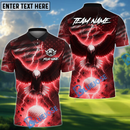 BlueJose Lightning Strike Eagle Golf Shirt, Customized Name & Team Name 3D Shirts (4 Colors)
