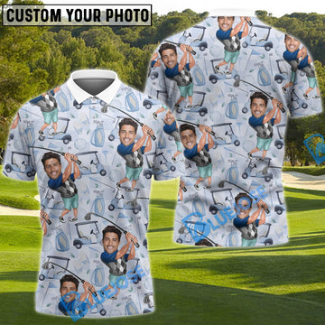 BlueJose Custom Photo Funny Golf Polo Shirts With Faces, Hilarious Golf Shirts For Dad