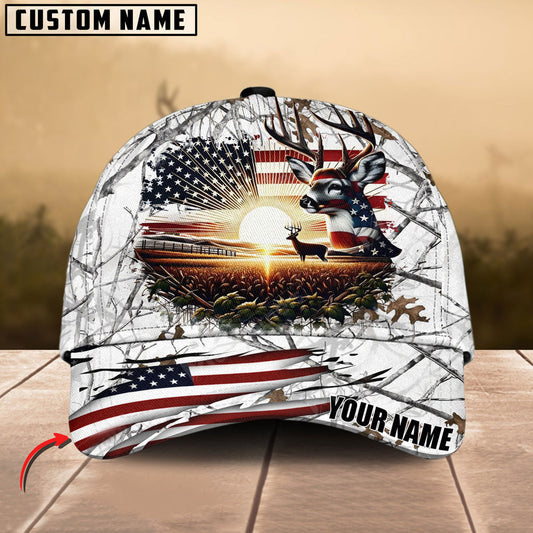 BlueJose Deer Hunting USA Flag Sunset Multicolor Personalized Cap
