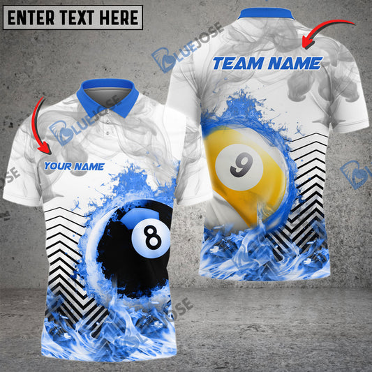 BlueJose Billiards Ball 8 And 9 White Fire Flame Smoke Personalized Name, Team Name Unisex Shirt ( 4 Colors )
