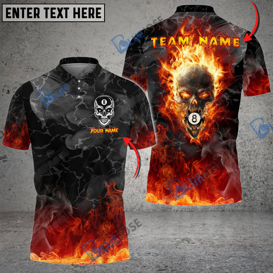 BlueJose Billiards Ball 8 Flame Skull From Hell Personalized Name, Team Name Unisex Shirt ( 4 Colors )