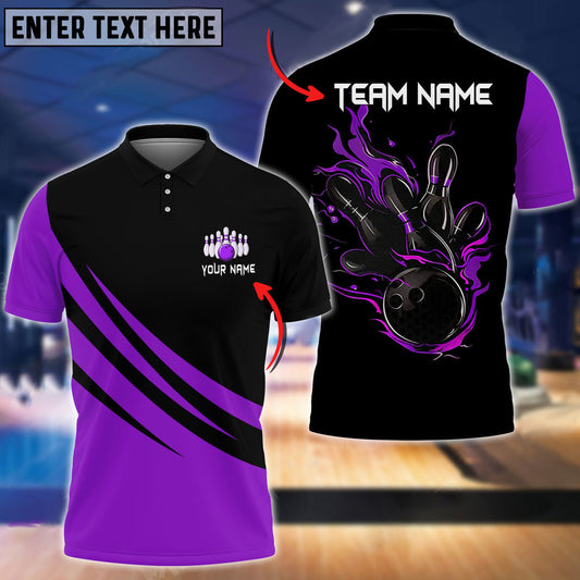 BlueJose Bowling And Pins Basic Black Customized Name 3D Shirt (4 Colors)
