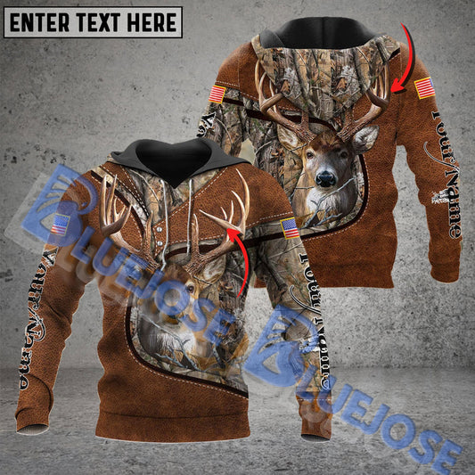 BlueJose Customized Name Wilderness Deer Hunting American Flag 3D Shirt (2 Colors)