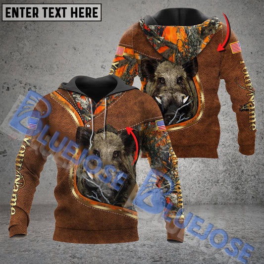 BlueJose Customized Name Wilderness Boar Hunting American Flag 3D Shirt (2 Colors)