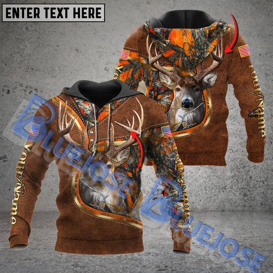 BlueJose Customized Name Wilderness Deer Hunting American Flag 3D Shirt (2 Colors)
