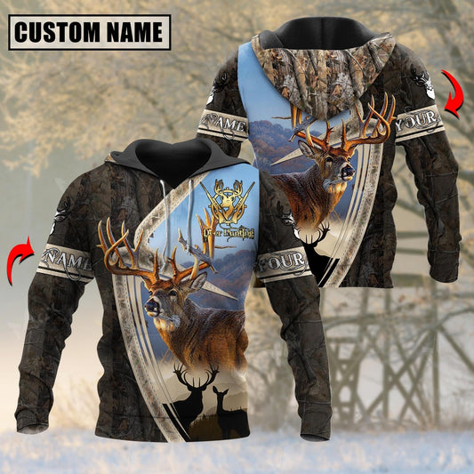 BlueJose Personalized Name Majestic Deer Hunting Camo Pattern 3D Shirts (3 Colors)