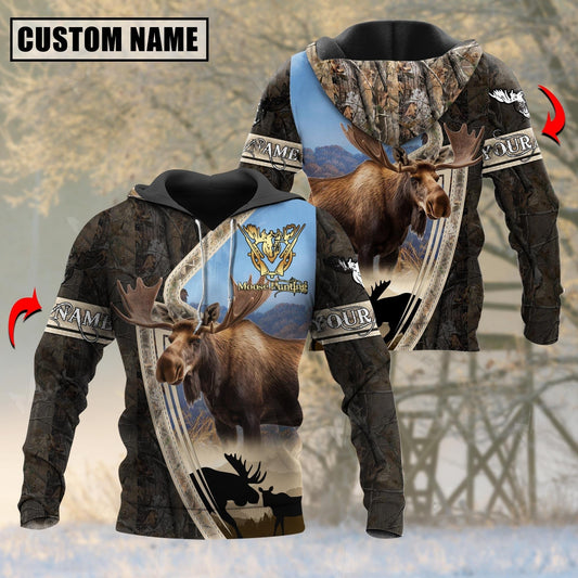 BlueJose Personalized Name Majestic Moose Hunting Camo Pattern 3D Shirts ( 3 Colors )