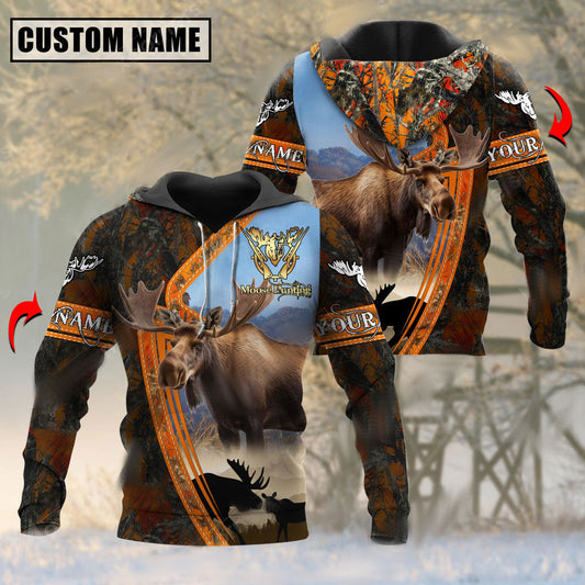 BlueJose Personalized Name Majestic Moose Hunting Camo Pattern 3D Shirts ( 3 Colors )