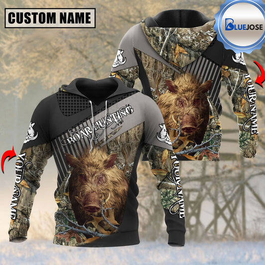 BlueJose Customized Name Boar Hunting Camo Grid Pattern 3D Shirt