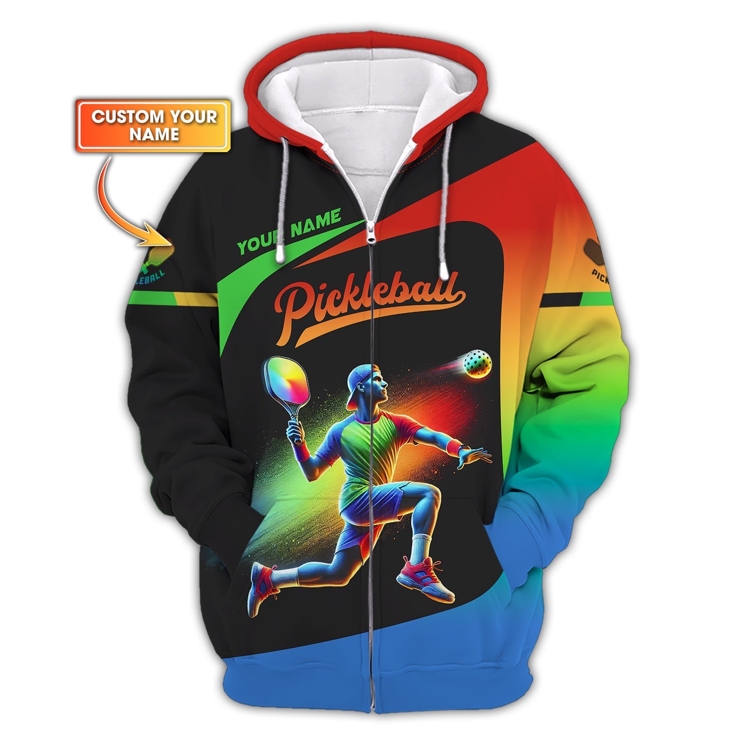 Custom Pickleball Player With Multicolor Effect T-Shirt, Gift For Pickleball Fan