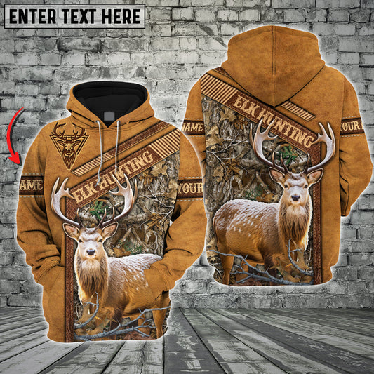 BlueJose Customized Name Elk Hunting Leather Pattern 3D Shirt