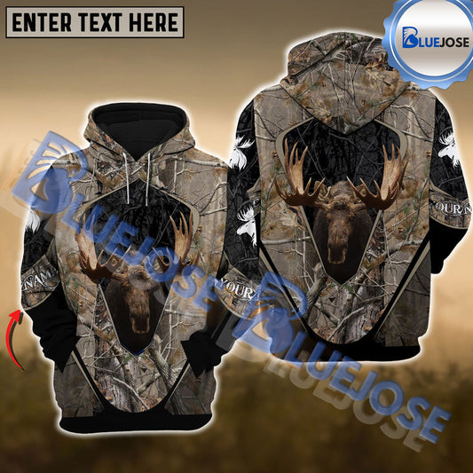 BlueJose Personalized Name Camouflage Moose Hunting 3D Shirts (3 Colors)