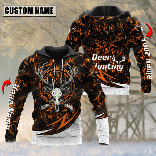 BlueJose Personalized Name Deer Hunting Skull Magma Pattern 3D Shirts (3 Colors)