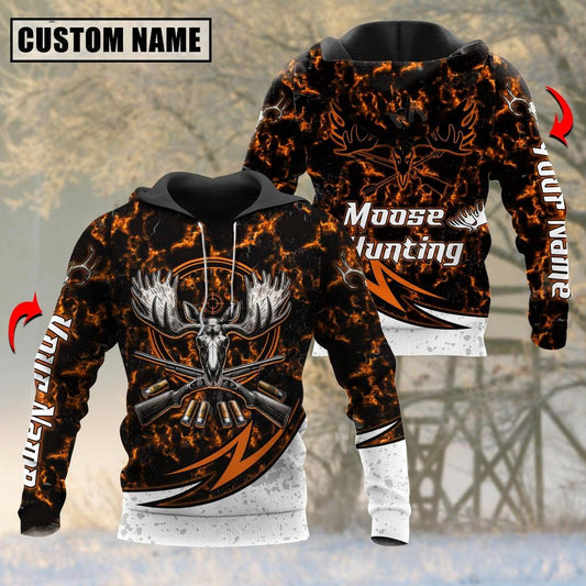 BlueJose Personalized Name Moose Hunting Skull Magma Pattern 3D Shirts (3 Colors)